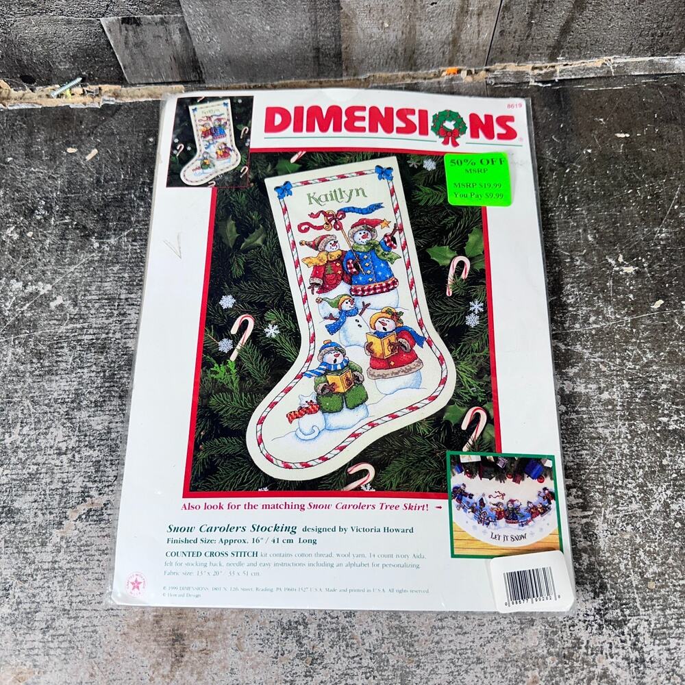 Dimensions Carolers Stocking‎ Counted Cross Stitch Kit 16" Long # 8619 Snowman